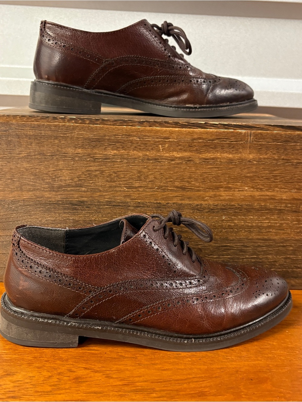 Jeffrey Campbell Women Brown Leather Brogue Wingtip Oxford Derby Size 7